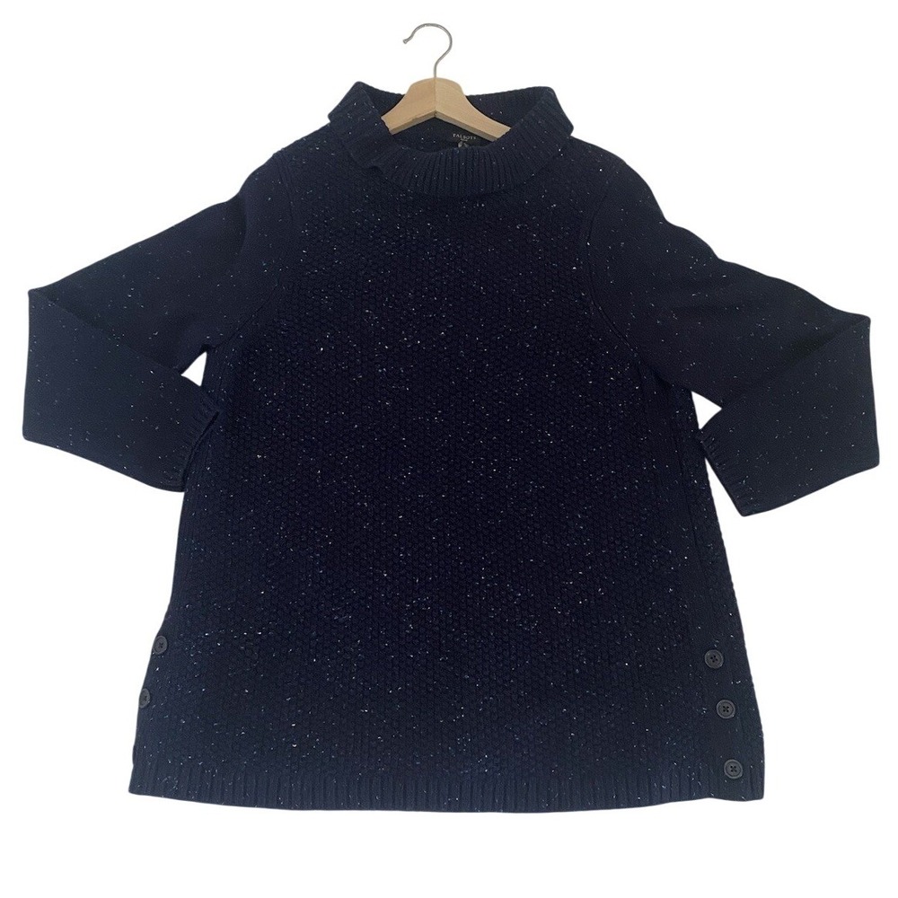 Talbots Speckled Navy Mockneck Sweater XLP Cotton Knit Preppy Career Cozy Winter